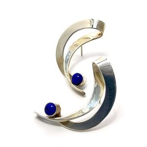 Sterling Silver Sodalite Earrings - Midcentury Modern - Ribbon